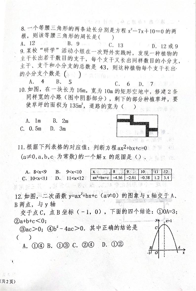 内蒙古呼伦贝尔市扎兰屯市2024-2025学年九年级上学期七校期中联考数学试题第2页