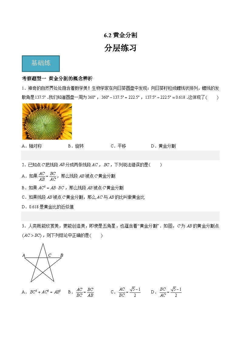 6.2黄金分割（三大题型）（原卷版）第1页