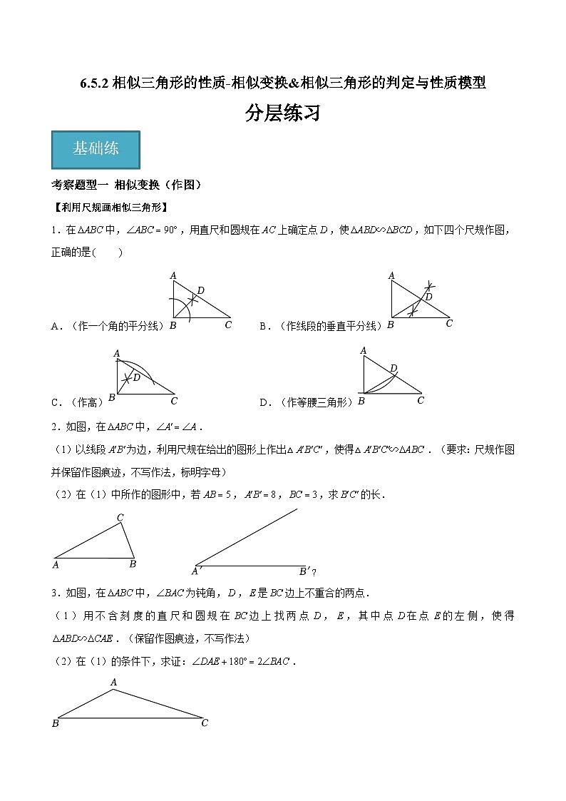 6.5.2相似三角形的性质-相似变换&相似三角形的判定与性质模型（八大题型）（原卷版）第1页