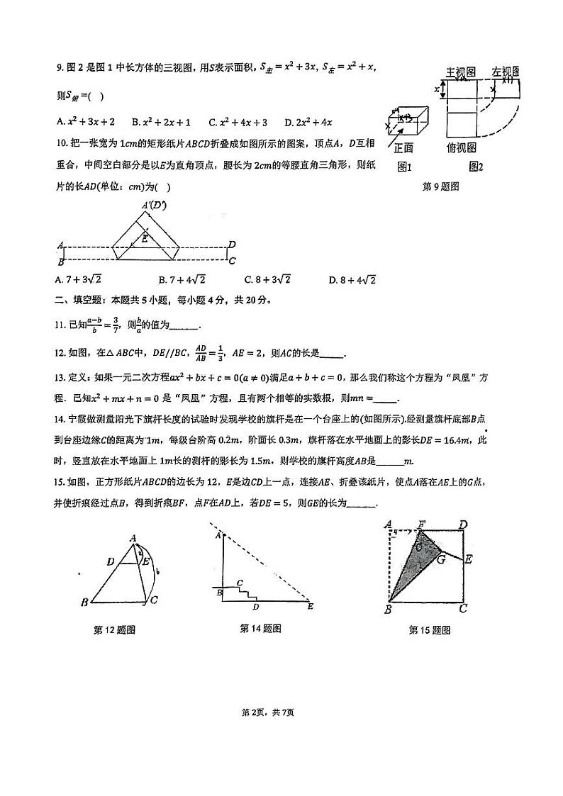 山东省济南市历下区甸一集团2024-2025学年九年级上学期10月教学质量检测数学试卷第2页