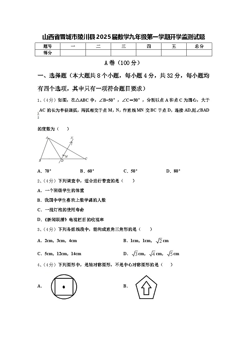 山西省晋城市陵川县2025届数学九年级第一学期开学监测试题【含答案】第1页