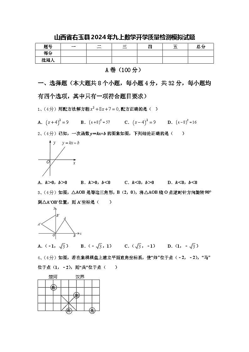 山西省右玉县2024年九上数学开学质量检测模拟试题【含答案】第1页