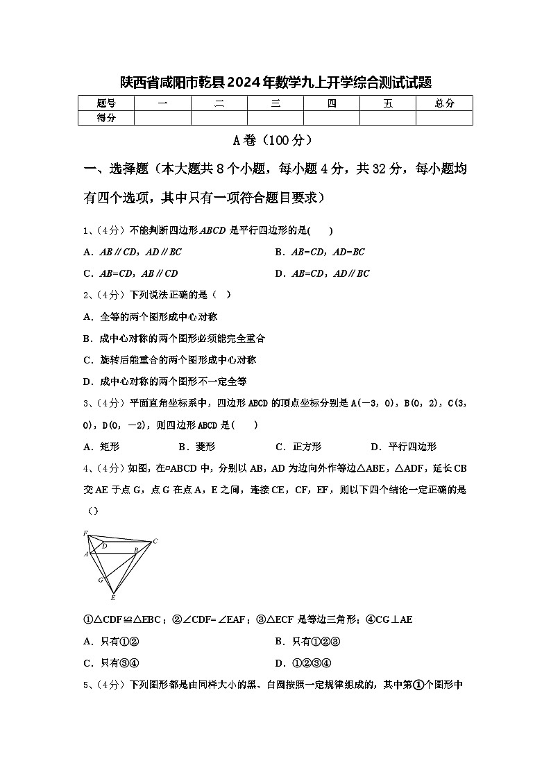 陕西省咸阳市乾县2024年数学九上开学综合测试试题【含答案】第1页