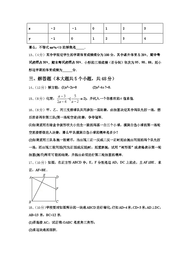 四川广安友谊中学2025届数学九年级第一学期开学监测试题【含答案】第3页