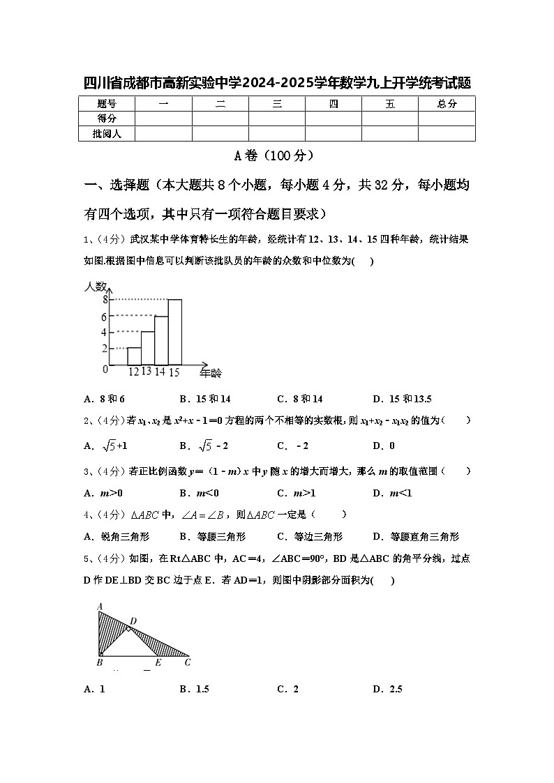 四川省成都市高新实验中学2024-2025学年数学九上开学统考试题【含答案】第1页