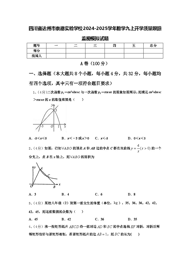 四川省达州市崇德实验学校2024-2025学年数学九上开学质量跟踪监视模拟试题【含答案】第1页