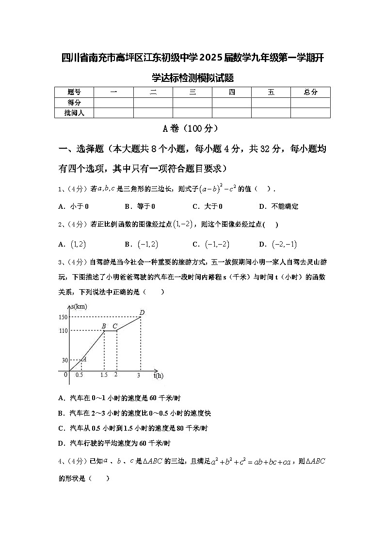 四川省南充市高坪区江东初级中学2025届数学九年级第一学期开学达标检测模拟试题【含答案】第1页