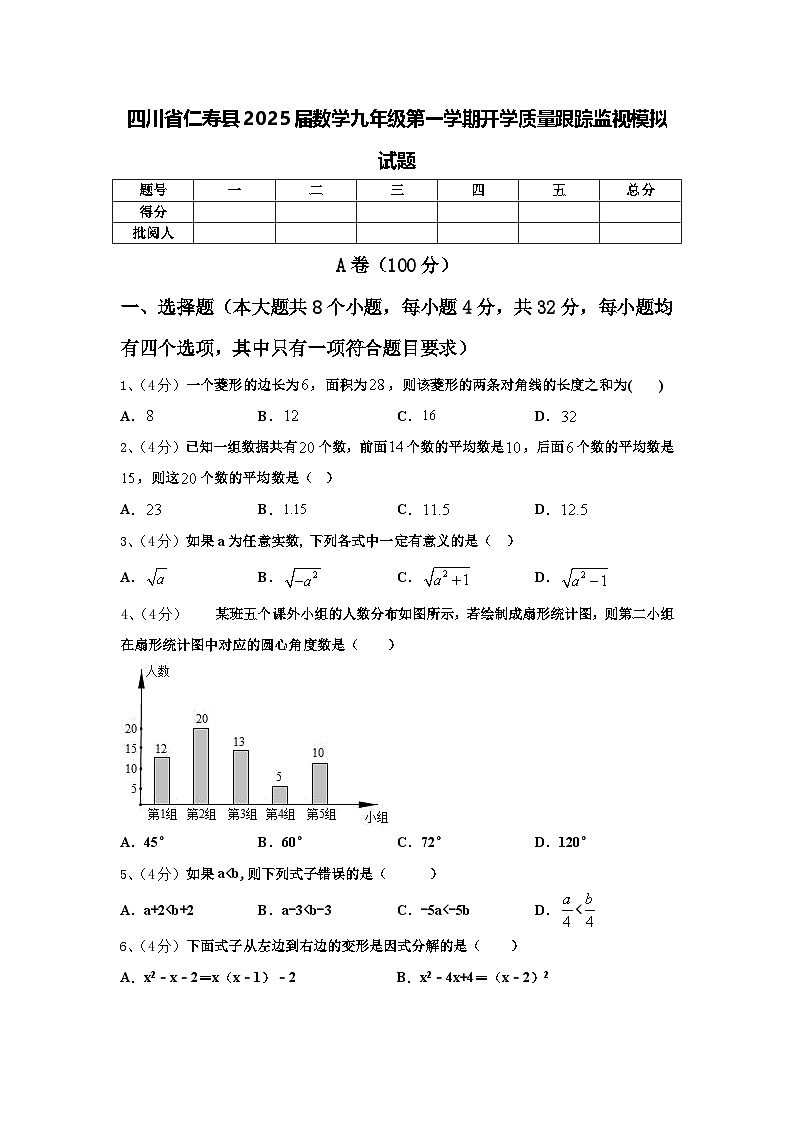 四川省仁寿县2025届数学九年级第一学期开学质量跟踪监视模拟试题【含答案】01