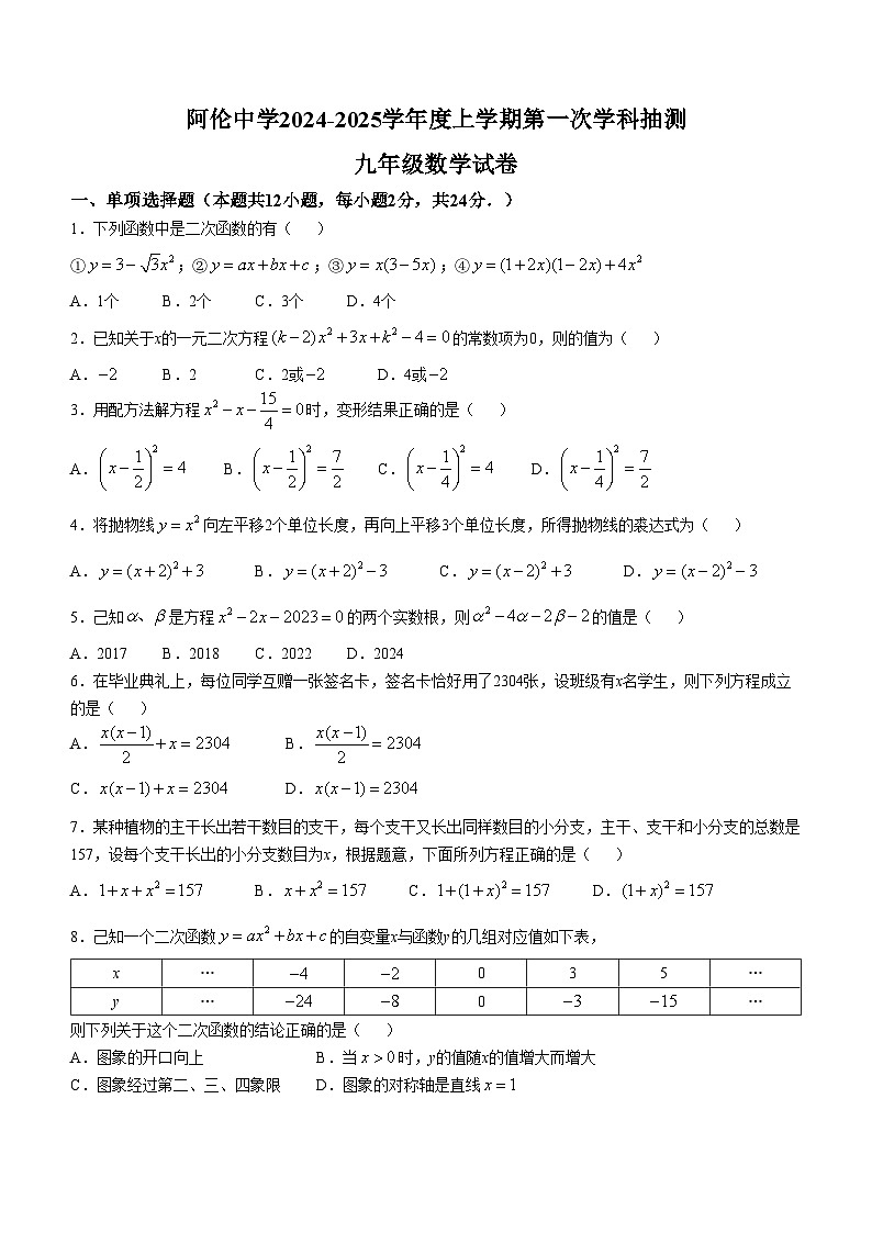 内蒙古呼伦贝尔市阿荣旗阿仑中学2024-2025学年上学期九年级数学10月月考试题(无答案)01