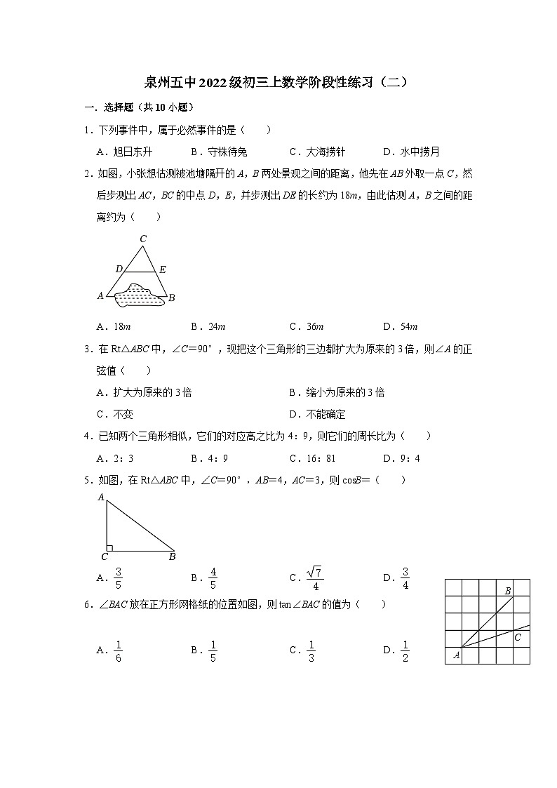 福建省泉州第五中学2024-2025学年九年级上学期10月月考数学试题第1页