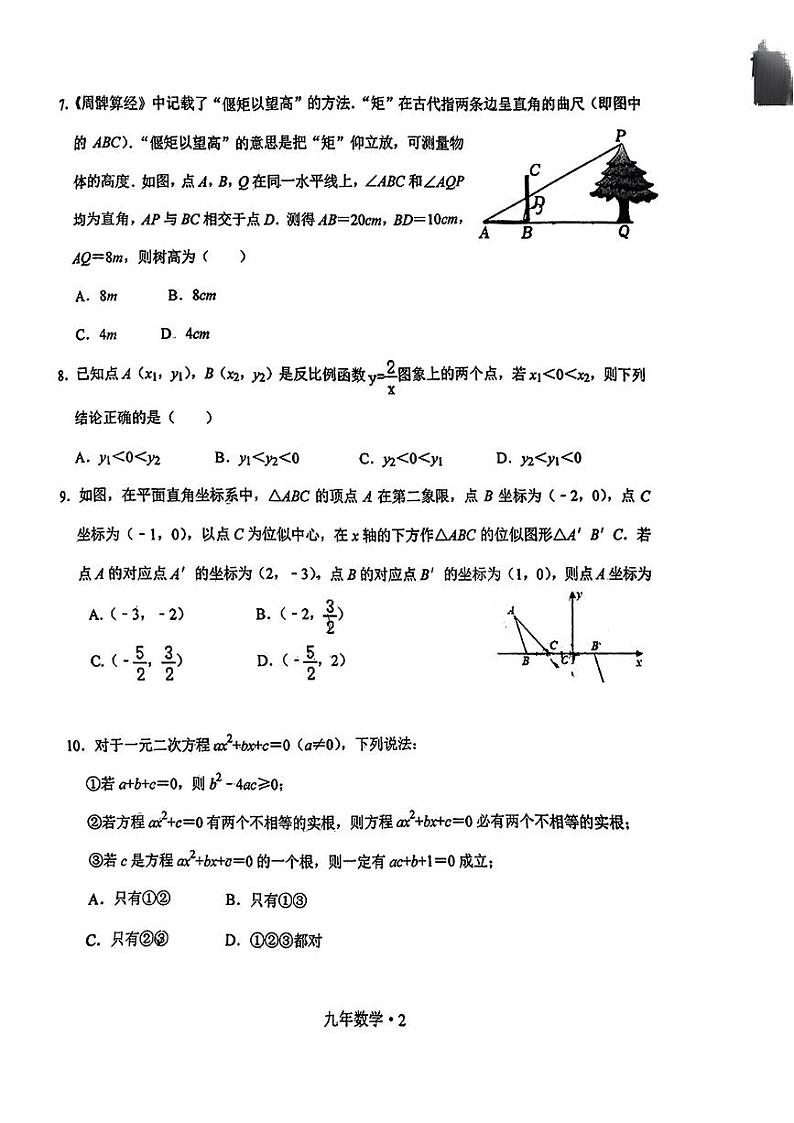 辽宁省沈阳市沈北新区2024-2025学年九年级上学期期中数学试题02