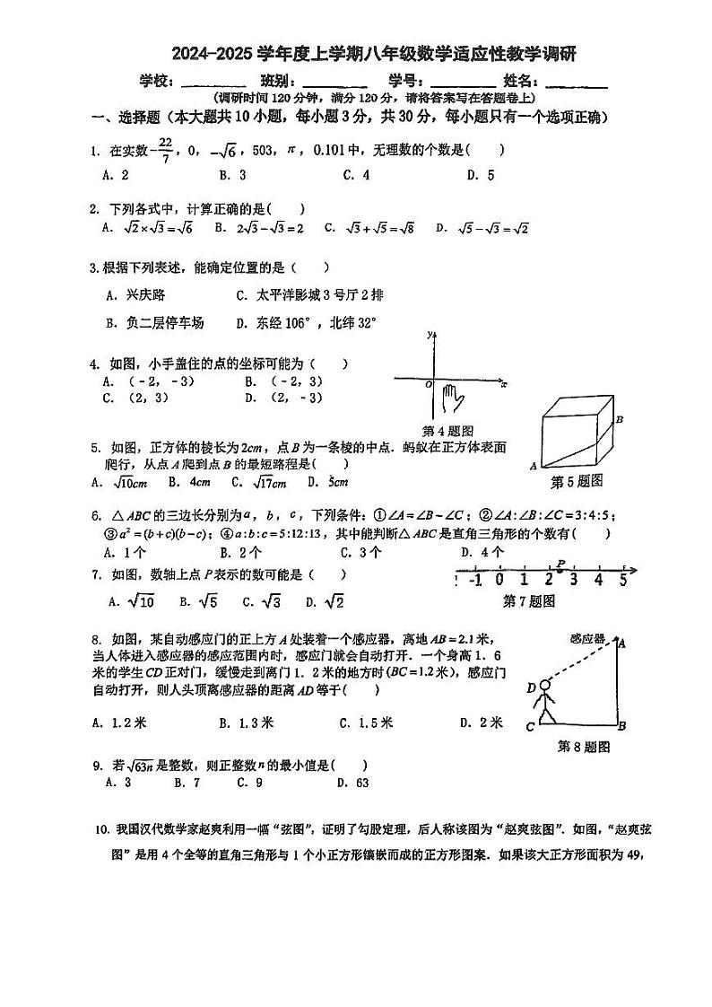广东省佛山市南海区桂城街道桂江第一初级中学2024-2025学年八年级上学期适应性教学调研数学试题01