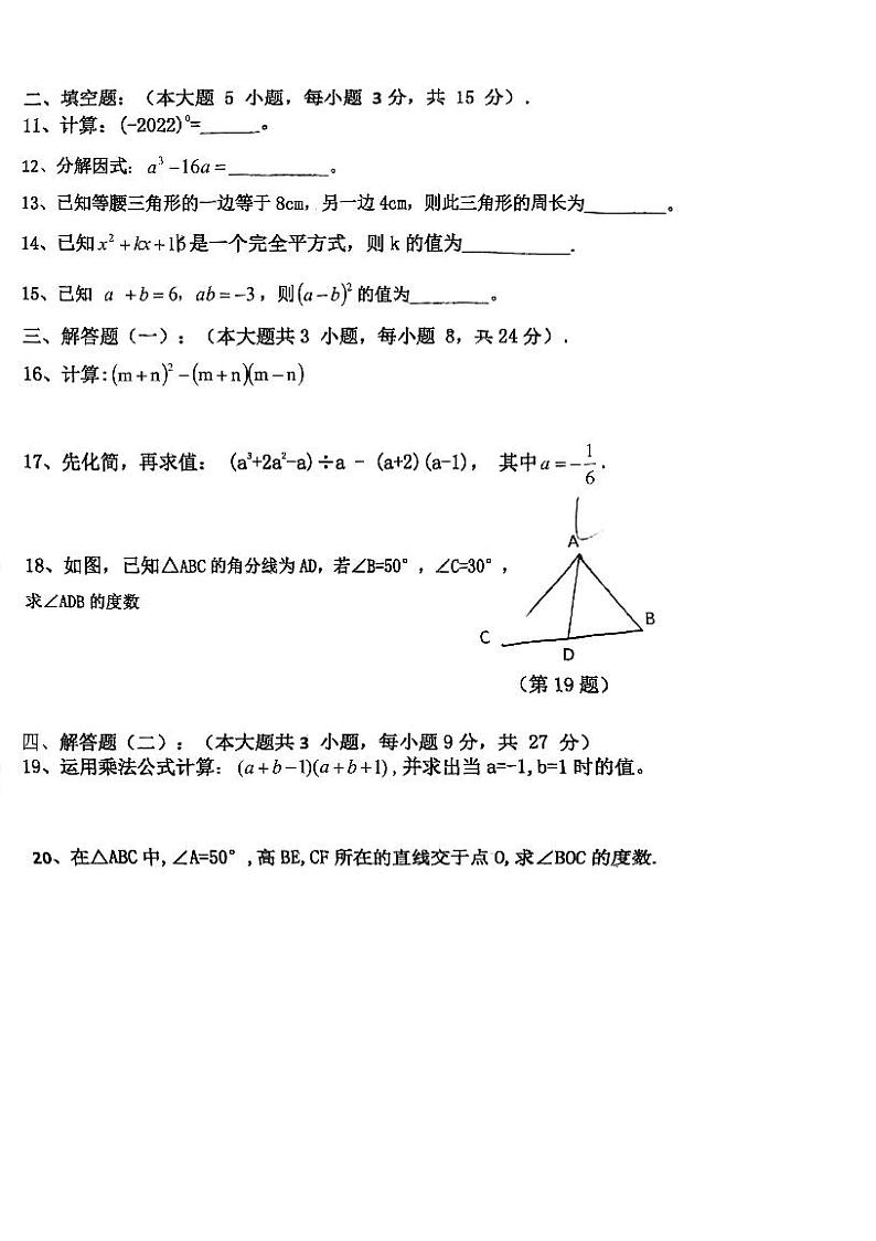 广东省江门市楼山初级中学2024-2025学年八年级上学期期中考试数学试题第2页