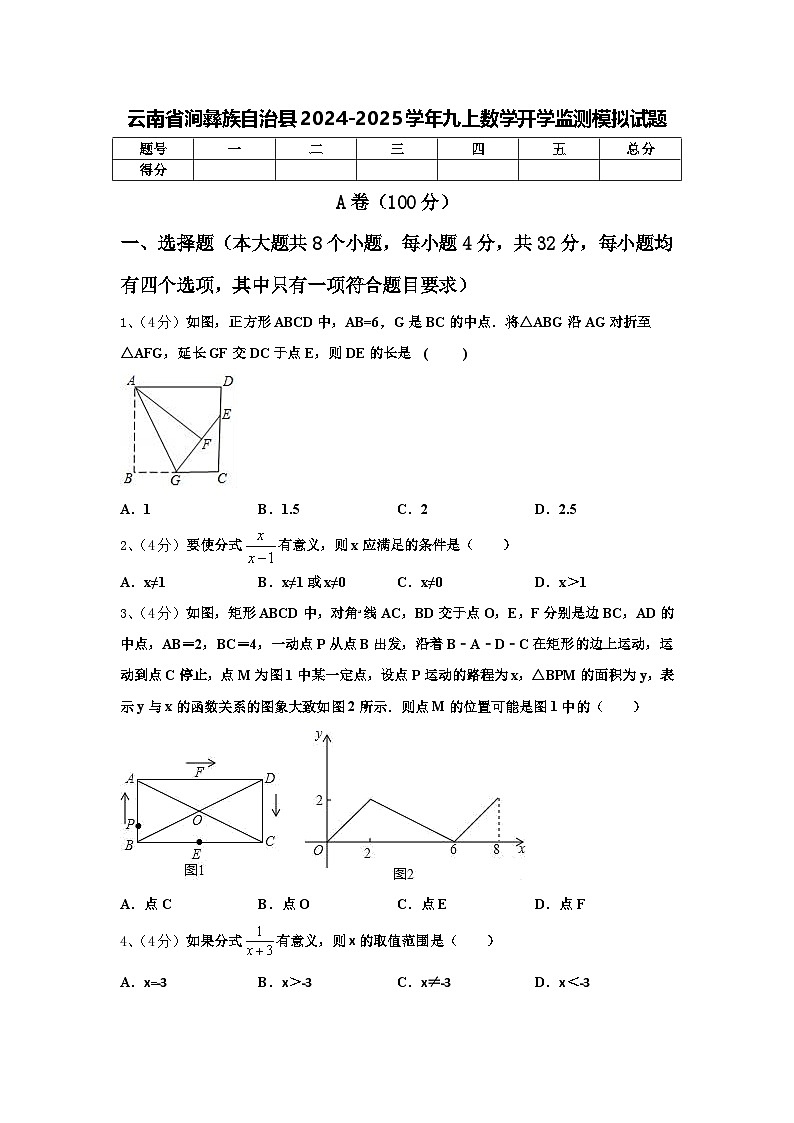 云南省涧彝族自治县2024-2025学年九上数学开学监测模拟试题【含答案】第1页