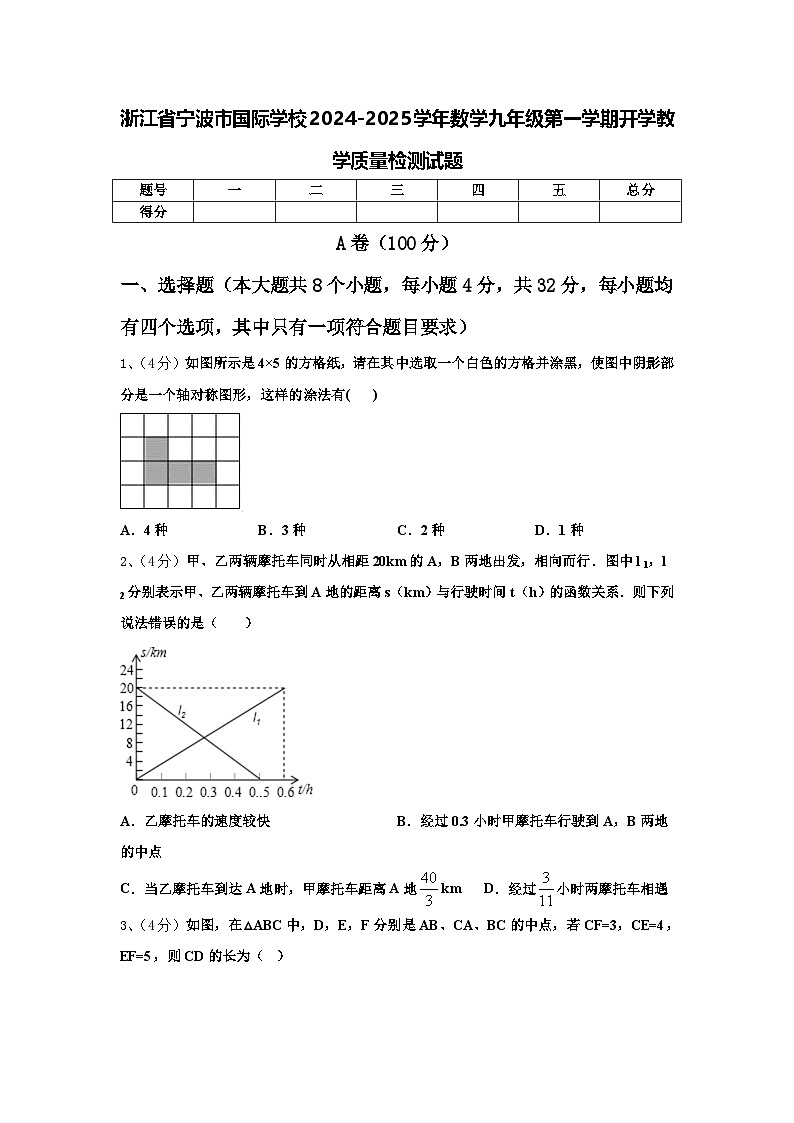 浙江省宁波市国际学校2024-2025学年数学九年级第一学期开学教学质量检测试题【含答案】第1页
