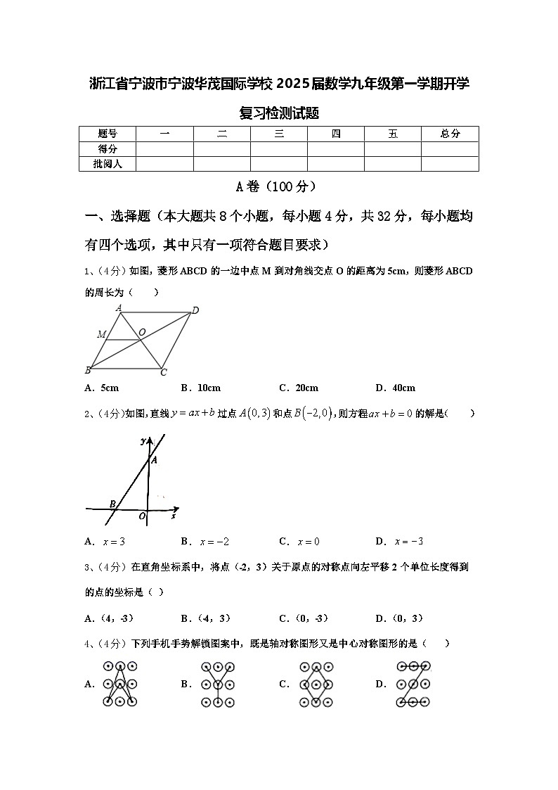 浙江省宁波市宁波华茂国际学校2025届数学九年级第一学期开学复习检测试题【含答案】第1页