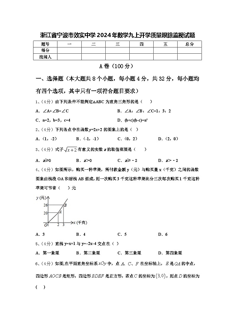 浙江省宁波市效实中学2024年数学九上开学质量跟踪监视试题【含答案】第1页