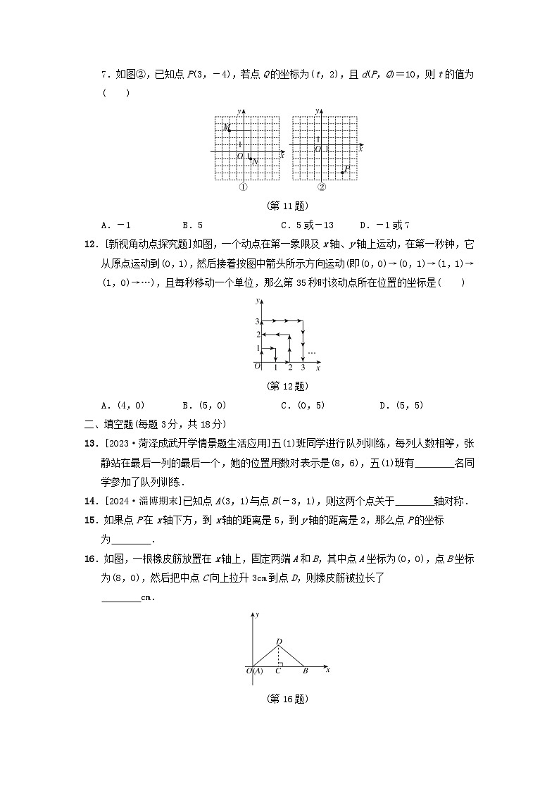 2024七年级数学上册第5章位置与坐标综合素质评价试卷（附答案鲁教版五四制）第3页
