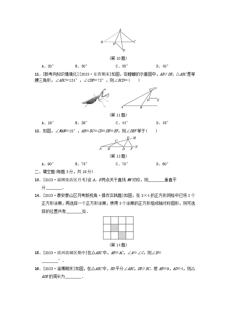 2024七年级数学上册第2章轴对称综合素质评价试卷（附答案鲁教版五四制）第3页