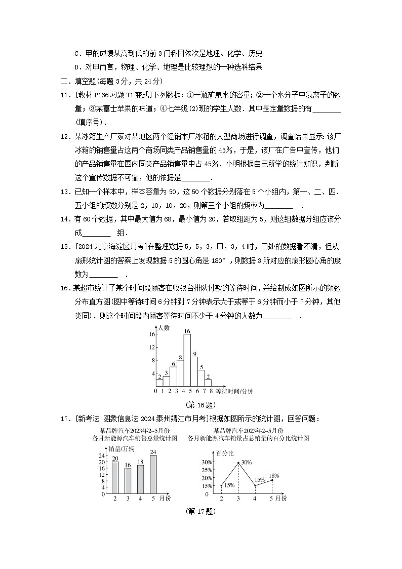 2024七年级数学上册第六章数据的收集与整理综合素质评价试卷（附答案北师大版）第3页