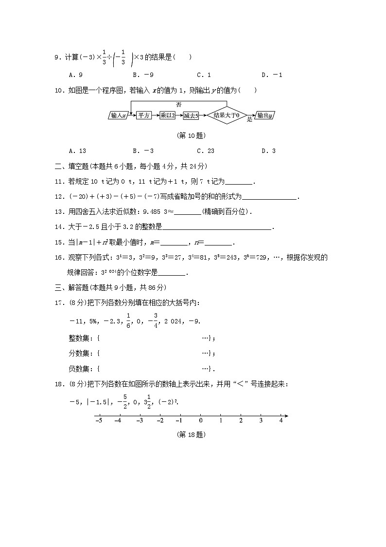 福建省2024七年级数学上册第1章有理数学情评估试卷（附答案华东师大版）02