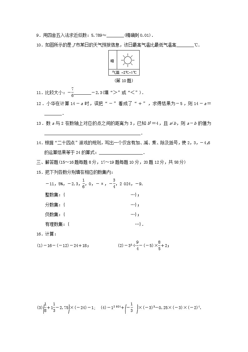 2024七年级数学上册第1章有理数学情评估试卷（附答案华东师大版）第2页