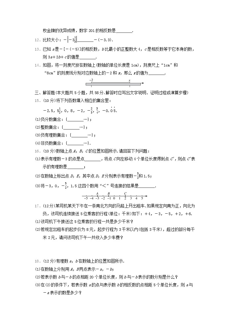 河北省2024七年级数学上册第一章有理数学情评估卷试卷（附答案人教版）第2页