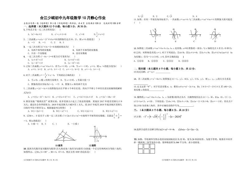 四川省泸州市合江县少岷初中2024-2025学年九年级上学期10月月考数学试题01