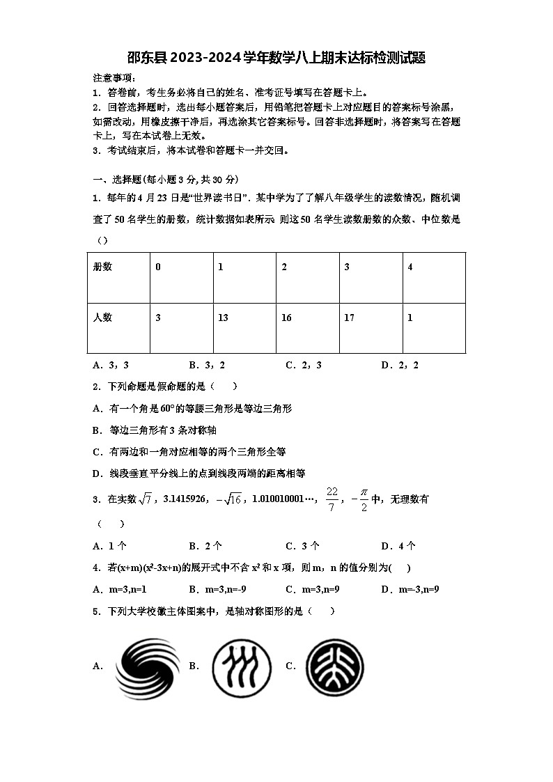 邵东县2023-2024学年数学八上期末达标检测试题【含解析】01