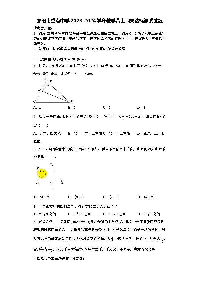 邵阳市重点中学2023-2024学年数学八上期末达标测试试题【含解析】01