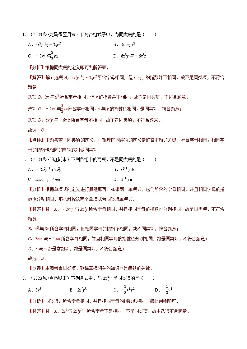 3.2.1整式的加减---同类项（8大题型提分练）（解析版）第3页