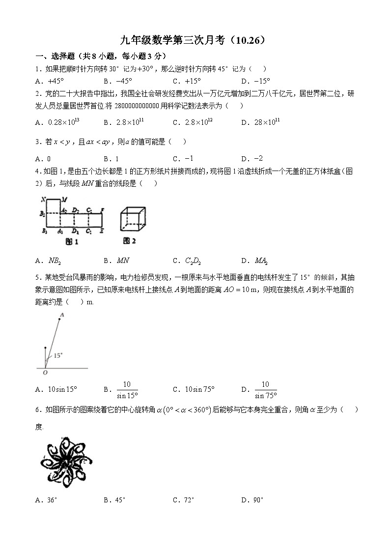 吉林省长春力旺实验初级中学2024-2025学年九年级上学期第三次月考数学试题(无答案)第1页