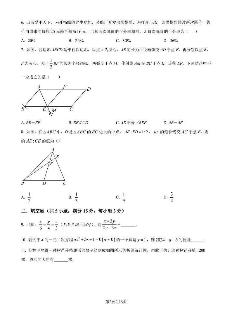 深圳罗湖外语初中学校2024—2025学年上学期九年级10月月考数学试卷（原卷版+解析版）02