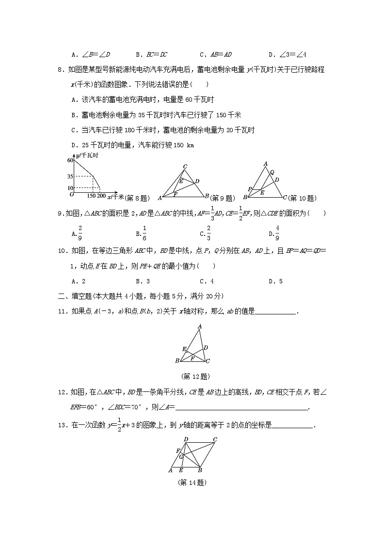 安徽省2024八年级数学上学期期末学情评估一试卷（附答案沪科版）第2页