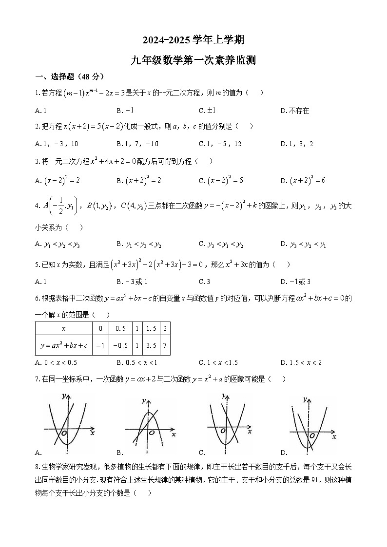 山东省德州市宁津县第四实验中学2024—2025学年九年级上学期10月月考数学试题(无答案)01