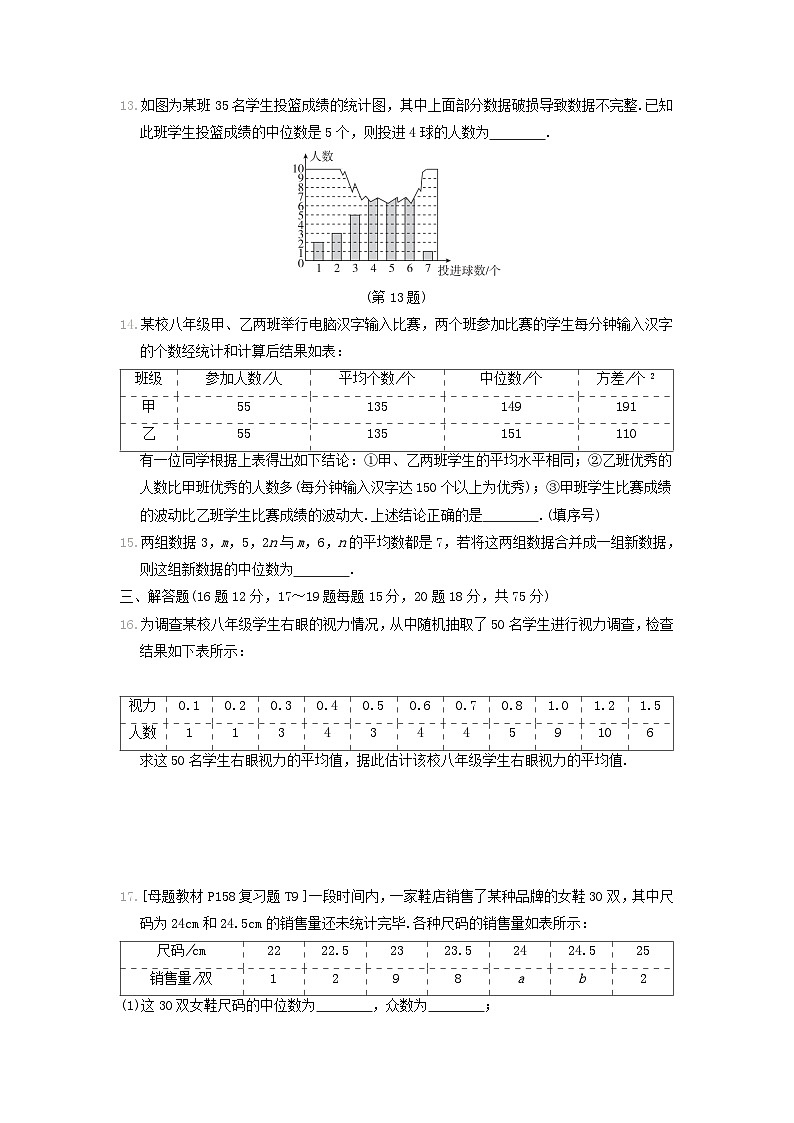 2024八年级数学上册第六章数据的分析综合素质评价试卷（附答案北师大版）03