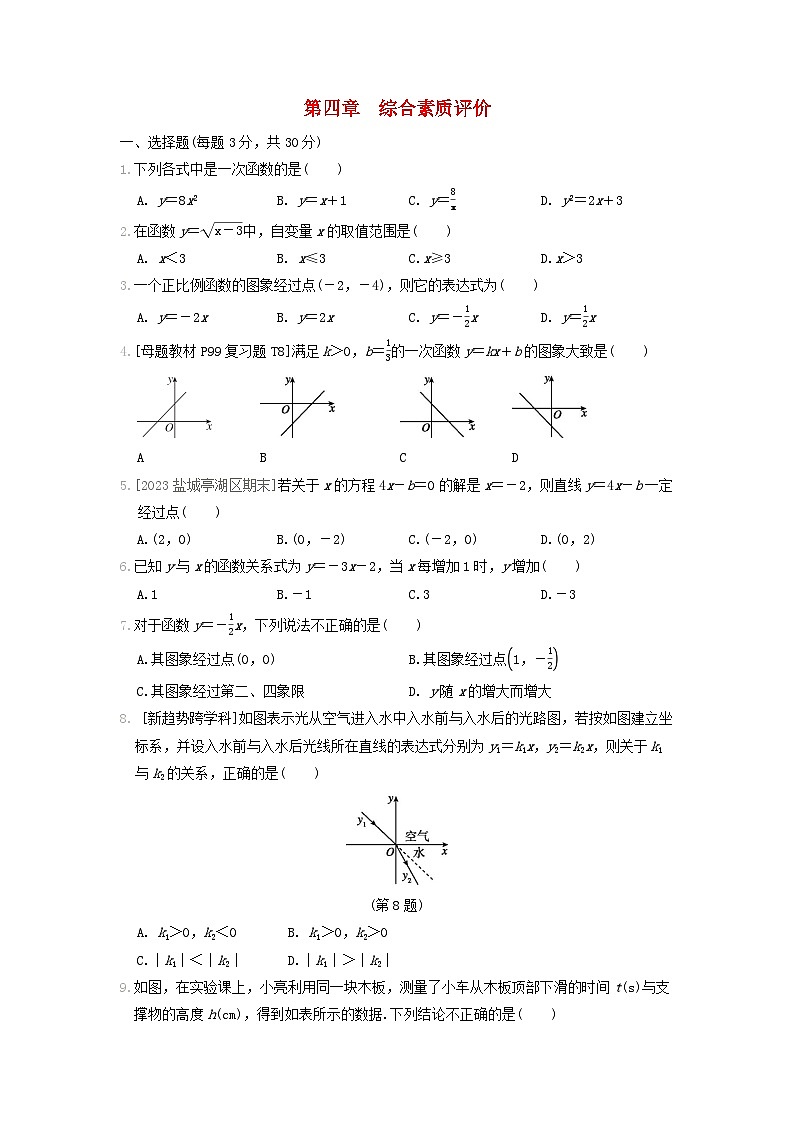 2024八年级数学上册第四章一次函数综合素质评价试卷（附答案北师大版）第1页