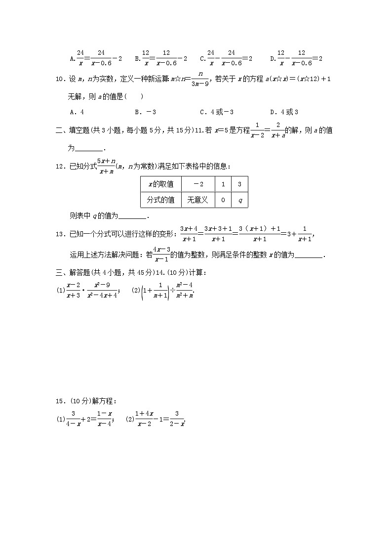 河北省2024八年级数学上册第15章分式学情评估卷试卷（附答案人教版）第2页