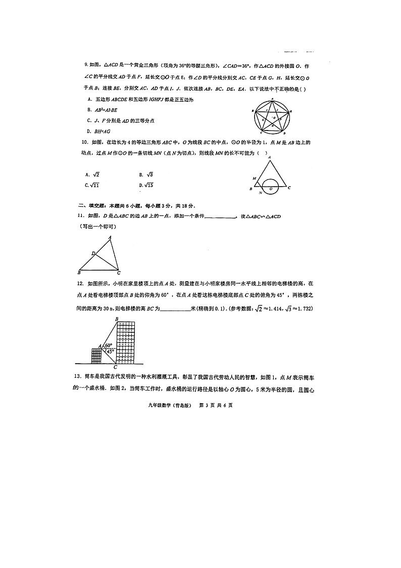 山东省聊城市茌平区茌山学校2024-2025学年上学期10月第二次月考九年级数学试题第3页