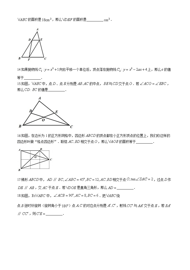 上海市宝山中学2024-2025学年 九年级上学期期中数学试卷(无答案)03