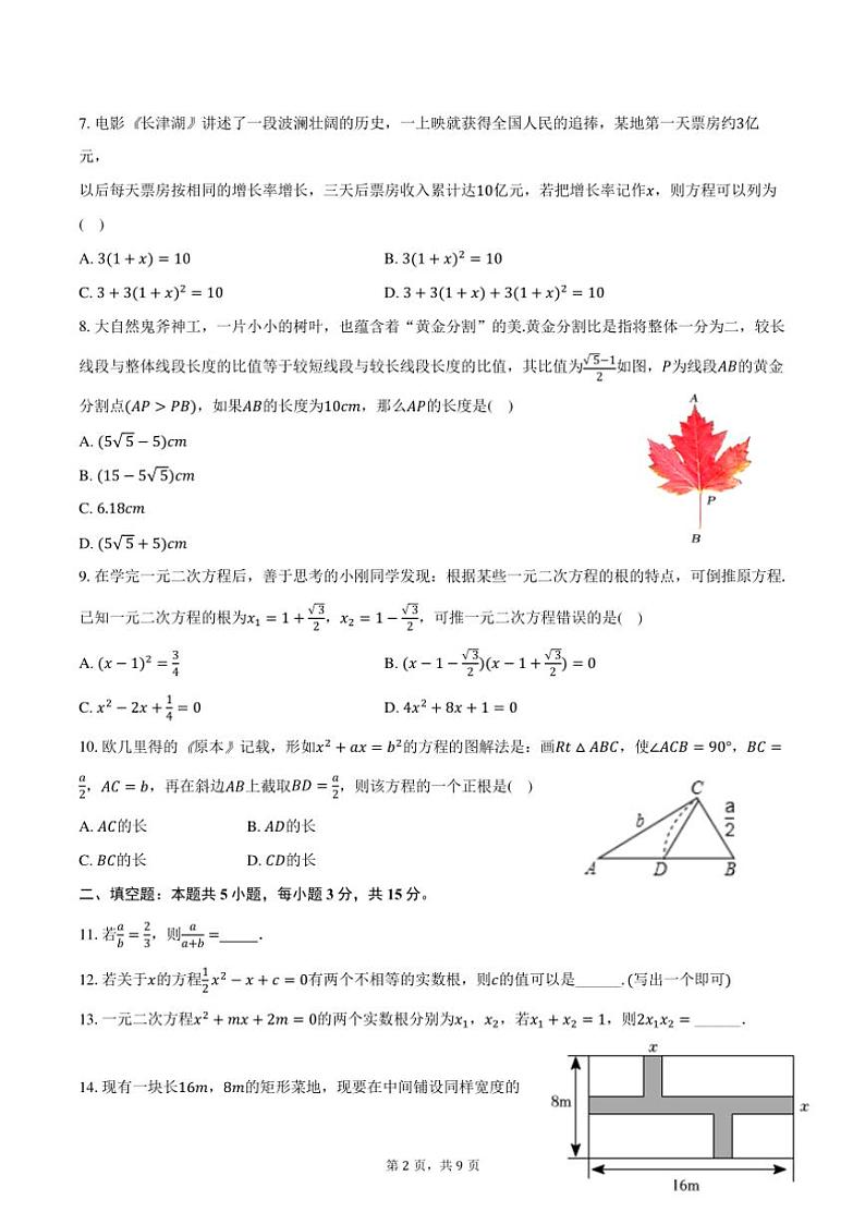 2024～2025学年河南省南阳市镇平县九年级（上）月考数学试卷（10月份）（含答案）02