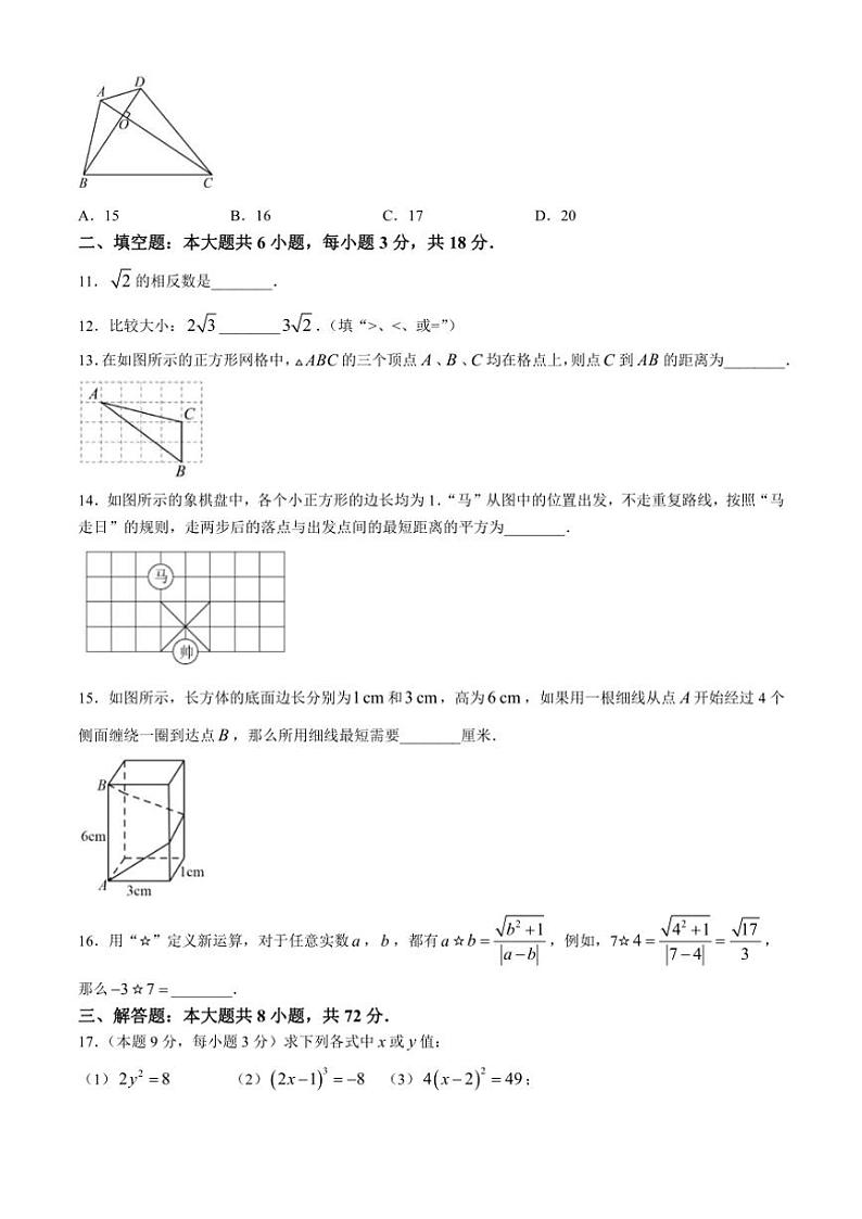 山东省菏泽市牡丹区第二十一初级中学2024～2025学年八年级上学期10月月考数学试题(无答案)02
