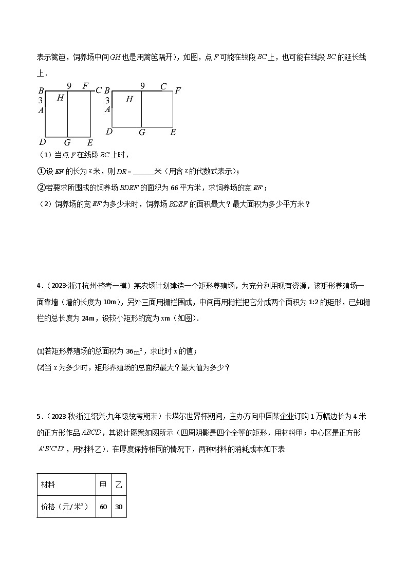 浙教版九年级数学核心知识点与常见题型通关讲解练重难点专项突破03实际问题与二次函数(6种题型)(原卷版+解析)03
