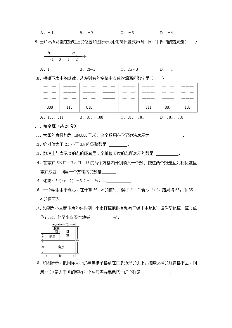 北师大版（2024年新版）七年级上册数学期中学情评估测试卷（含答案）第2页