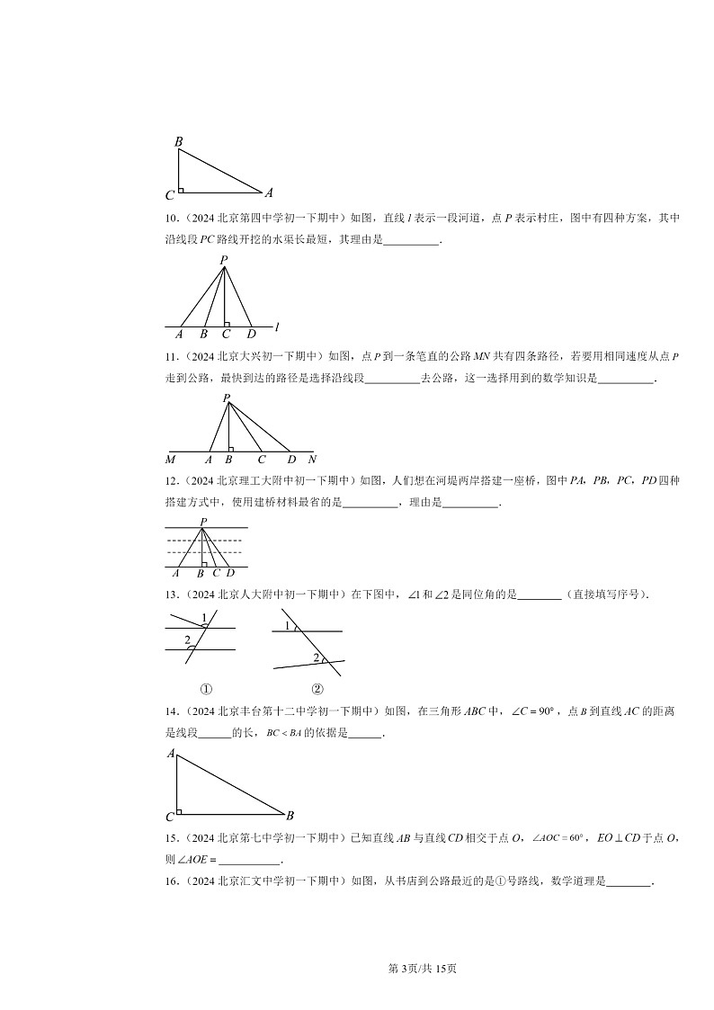 2024北京重点校初一下学期期中数学真题分类汇编：两条直线的位置关系（京改版）第3页