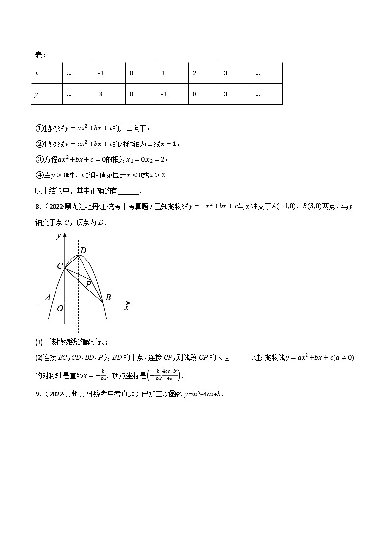 中考数学总复习举一反三系列(通用版)专题12二次函数的图象及性质(10个高频考点)(强化训练)(原卷版+解析)第2页