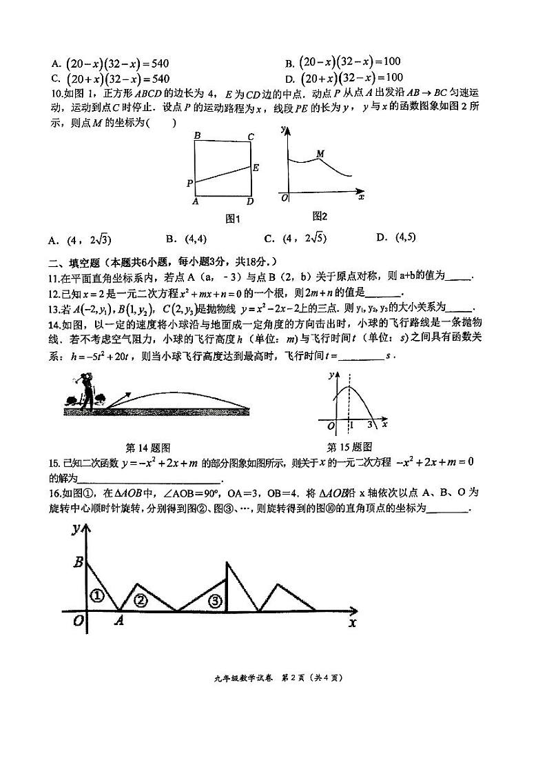 甘肃省 定西市安定区城区联考2024-2025学年九年级上学期10月期中数学试题02