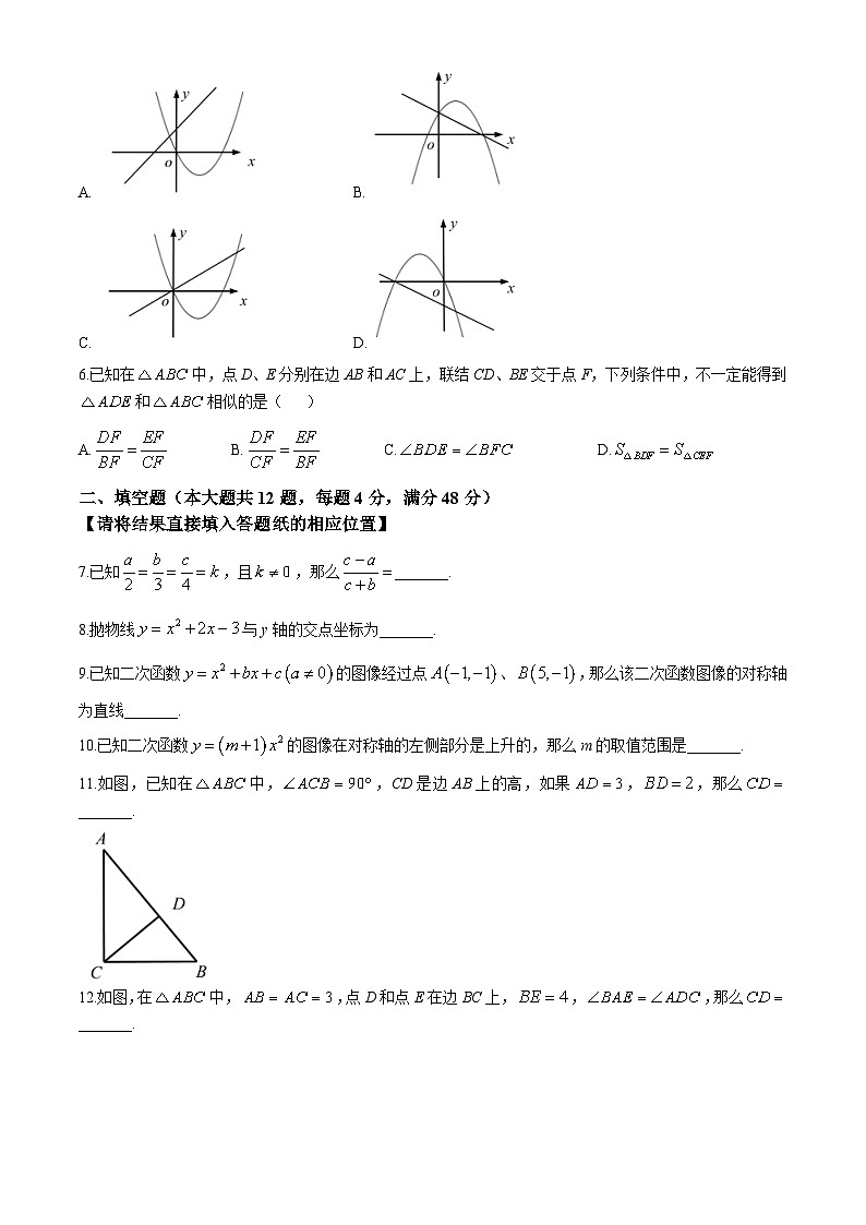 上海市普陀区2024-2025学年九年级上学期数学期中考试试卷第2页