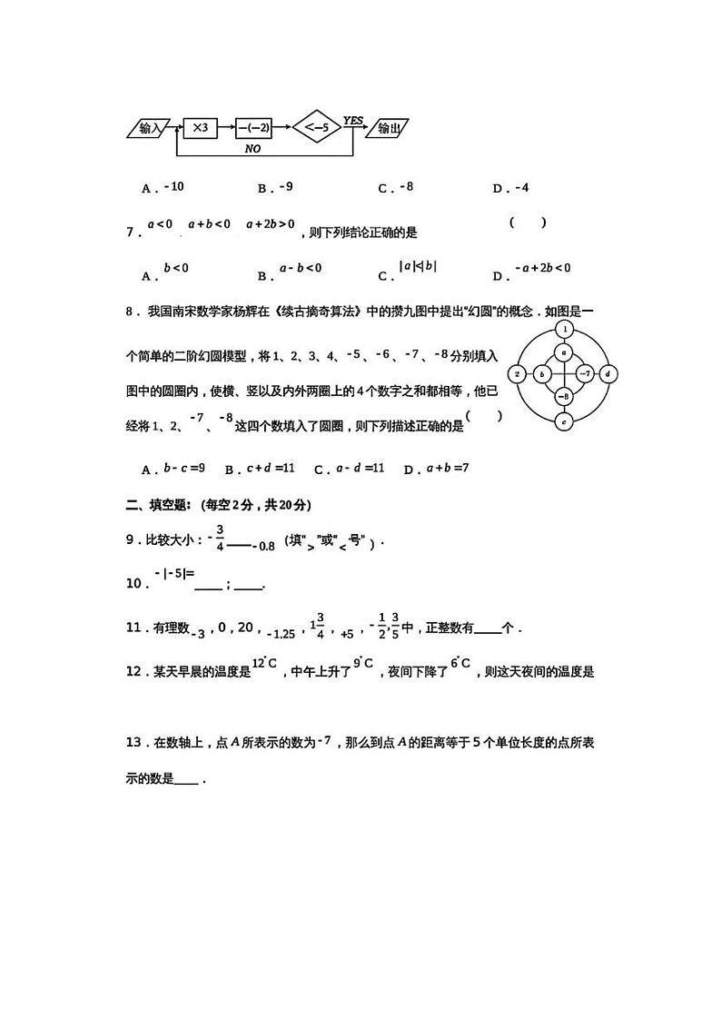 江苏省常州市天宁区2024-—2025学年七年级上学期10月月考数学试卷第2页