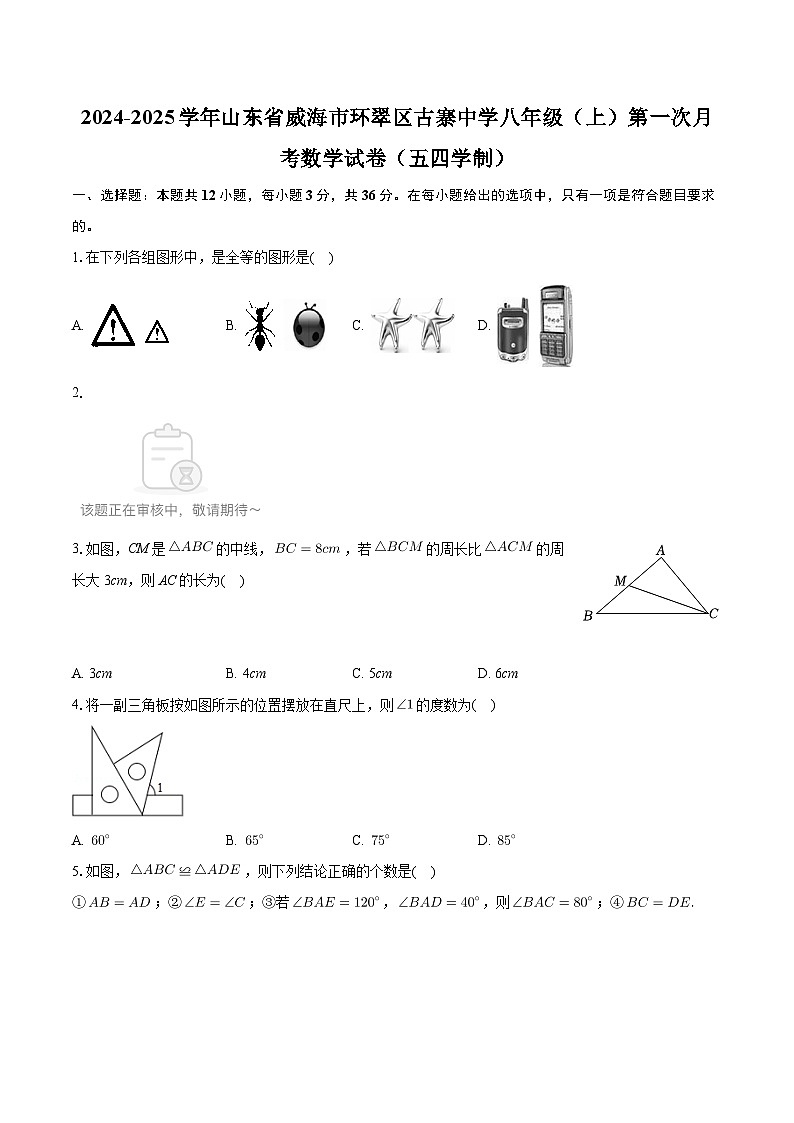 山东省威海市环翠区古寨中学2024—-2025学年上学期八年级第一次月考数学试卷（五四学制）第1页